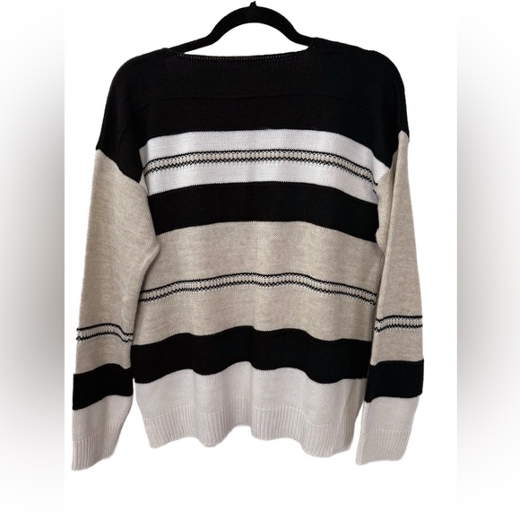 NWOT Striped Dropped Shoulder Sweater, Size Medium, Cream/Black/Khaki - Picture 6 of 6